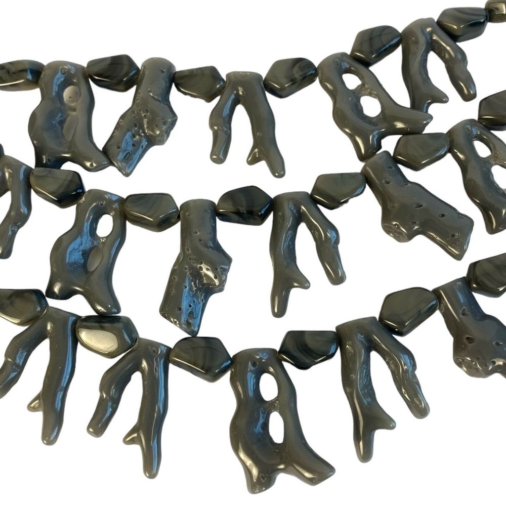 Triple Strand‎ Gray Coral Beaded Necklace Abstract Boho Statement Jewelry C14Q - Picture 3 of 5